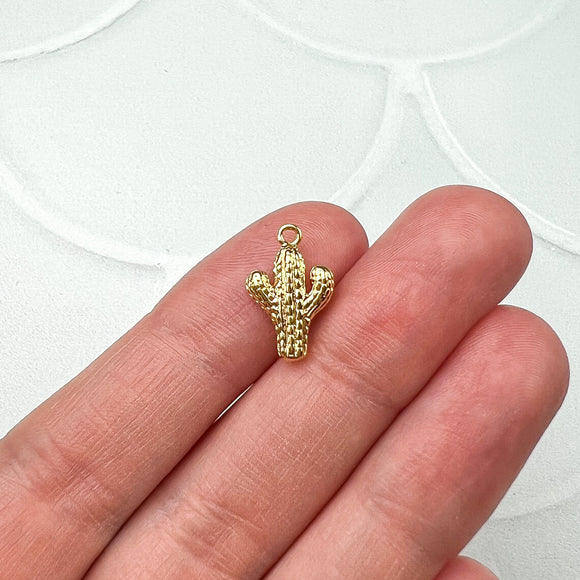18K Gold Plated Textured Cactus Charms