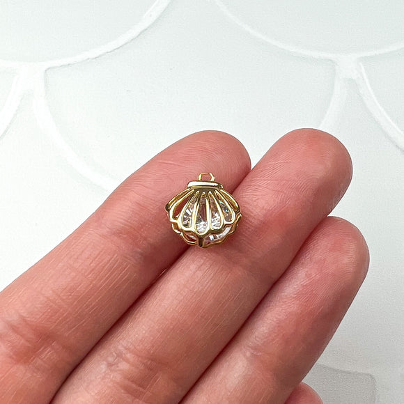 18K Gold Plated Cubic Zirconia Clam Charms