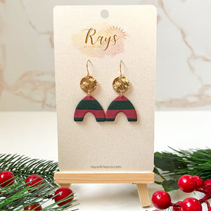 Sparkly Red and Green Arch Earrings
