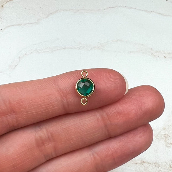 18K Gold Plated Green Glass Connector Charms