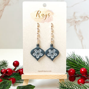Navy Snowflake Christmas Ornament Dangle Earrings