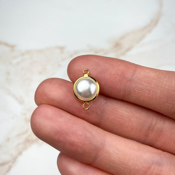 18K Gold Plated Imitation Pearl Connector Charms