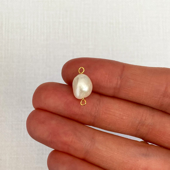 Gold - Oval Freshwater Pearl Connector Charms