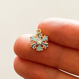 Pale Turquoise 18K Gold Plated Cubic Zirconia Snowflake Charms