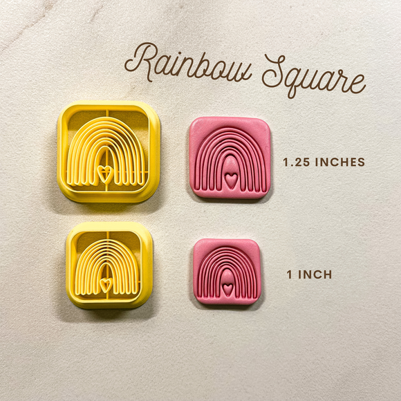 1 in, 1.25 in Embossed Rainbow Square Clay Cutter