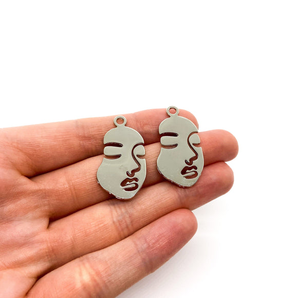18 x 30mm White Gold Plated Face Charms