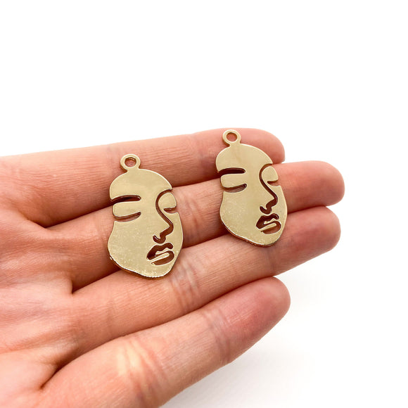 18 x 30mm Gold Plated Face Charms