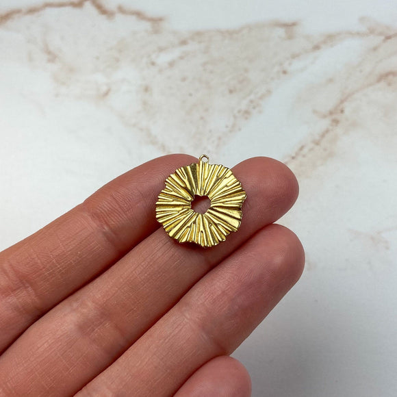 19 x 17mm Brass Crinkled Circle Charms