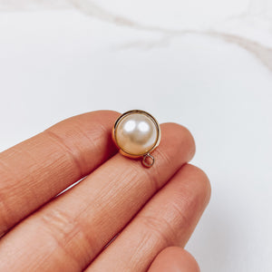 15.5mm 18k Gold Plated Imitation Pearl Earring Posts